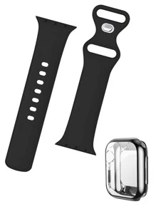 Set de 2 bandas deportivas compatibles con la correa del reloj de Apple de 38mm, 40mm, 41mm, 42mm, 44mm, 45mm y 49mm. Correa versátil de silicona suave y resistente al agua, colorida y compatible con Apple Watch Series 1 SE para mujeres y hombres. La funda es compatible con la correa del reloj de Apple y cuenta con un protector suave de alta definición y sensibilidad en la pantalla con un parachoques anticaída protector en TPU alrededor - Negro - Ver 2