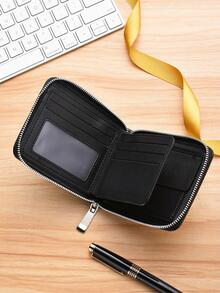 SHABILI Nueva cartera corta de hombre, billetera de gran capacidad multifunción con múltiples ranuras para tarjetas, con cremallera - Negro - Ver 2