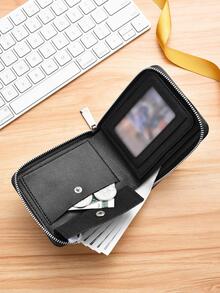 SHABILI Nueva cartera corta de hombre, billetera de gran capacidad multifunción con múltiples ranuras para tarjetas, con cremallera - Negro - Ver 3