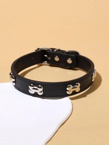 1pc Bone Decor Pet Collar For Cat And Dog For Outdoor - Black and White - View 1