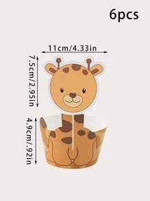 6pcs Paper Cake Wrapper & Topper, Cute Cartoon Animal Design Cake Wrapper & Top Decoration For Kids Party - Multicolor - View 3