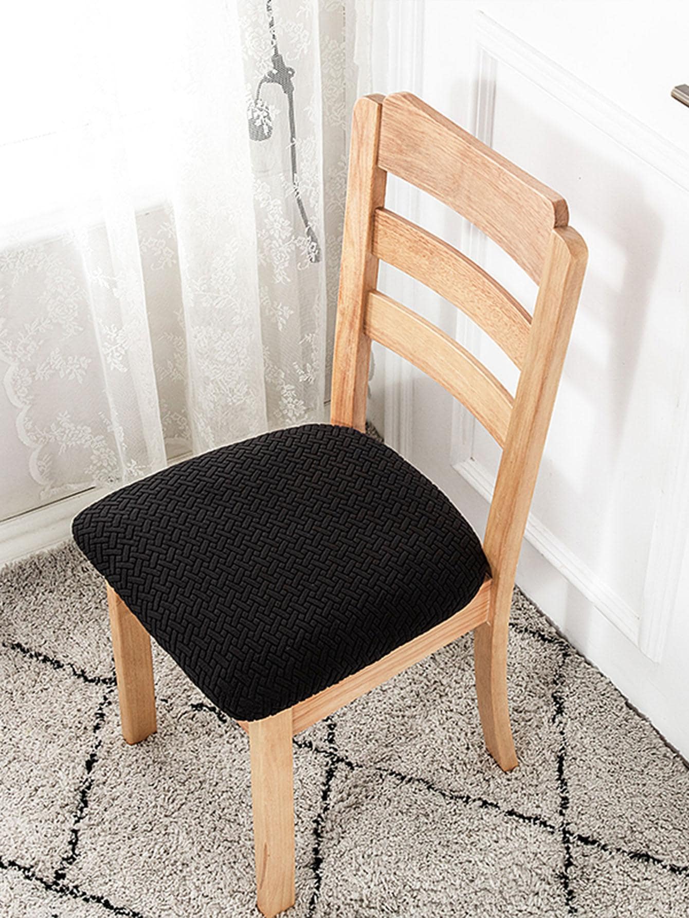 1pc Solid Color Chair Cover - Black - View 1
