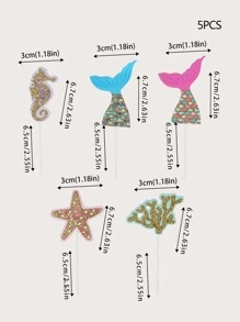5pcs Mermaid Tail Print Cake Topper