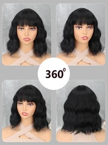 Tóc Giả Tổng Hợp Xoăn Ngắn Có Bangs - màu đen - Xem 5