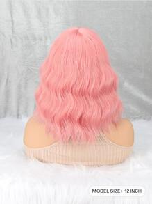 女性用粉色合成短波浪與齊劉海12英寸防高溫纖維齊劉海假髮,可日常佩戴、角色扮演、新年派對和聖誕節活動等 - 粉色 - 查看 8