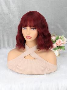 酒紅色女士合成短波浪帶劉海,12英寸高溫防燃纖維劉海假髮,日常穿著cosplay新年派對聖誕節 - 酒紅色 - 查看 8