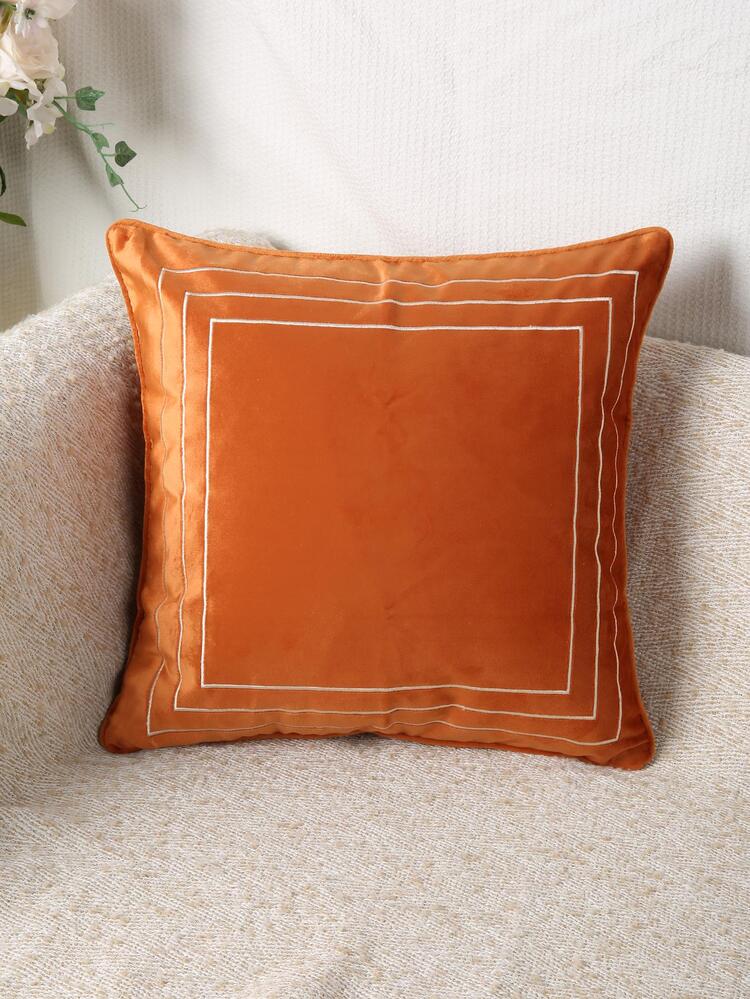 Embroidery Cushion Cover Without Filler, Orange Throw Pillow Case, For Sofa, Living Room