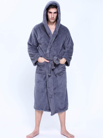 1pc Coral Fleece Bathrobe, Unisex Design, Plus Size For Women