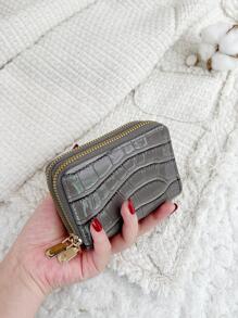鳄鱼压纹拉链优雅多卡位卡片收纳盒存储卡超薄轻便便携现金身份证卡零钱袋短款钱包小钱包小口袋钱包生日礼物周年情人节女士少女青少年大学生学校学生礼品袋礼物教师袋高品质皮革卡夹钱包名片夹信用卡夹女士女士钱包迷你钱包钱包钱包卡包返校用品 - 灰色 - 查看 1