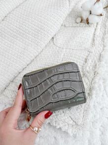 鳄鱼压纹拉链优雅多卡位卡片收纳盒存储卡超薄轻便便携现金身份证卡零钱袋短款钱包小钱包小口袋钱包生日礼物周年情人节女士少女青少年大学生学校学生礼品袋礼物教师袋高品质皮革卡夹钱包名片夹信用卡夹女士女士钱包迷你钱包钱包钱包卡包返校用品 - 灰色 - 查看 3