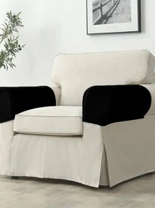 2入組/套素色彈性沙發扶手極簡沙發扶手套 - 黑色 - 查看 4