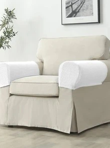 2pcs/set Plain Stretchy Sofa Armrest Cover, Minimalist Sofa Arm Rest Cover For Home - White - View 4