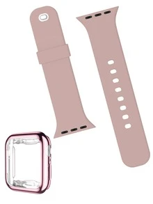 1 correa de reloj de silicona y 1 funda compatible con Apple Watch - Rosa Pálido - Ver 2