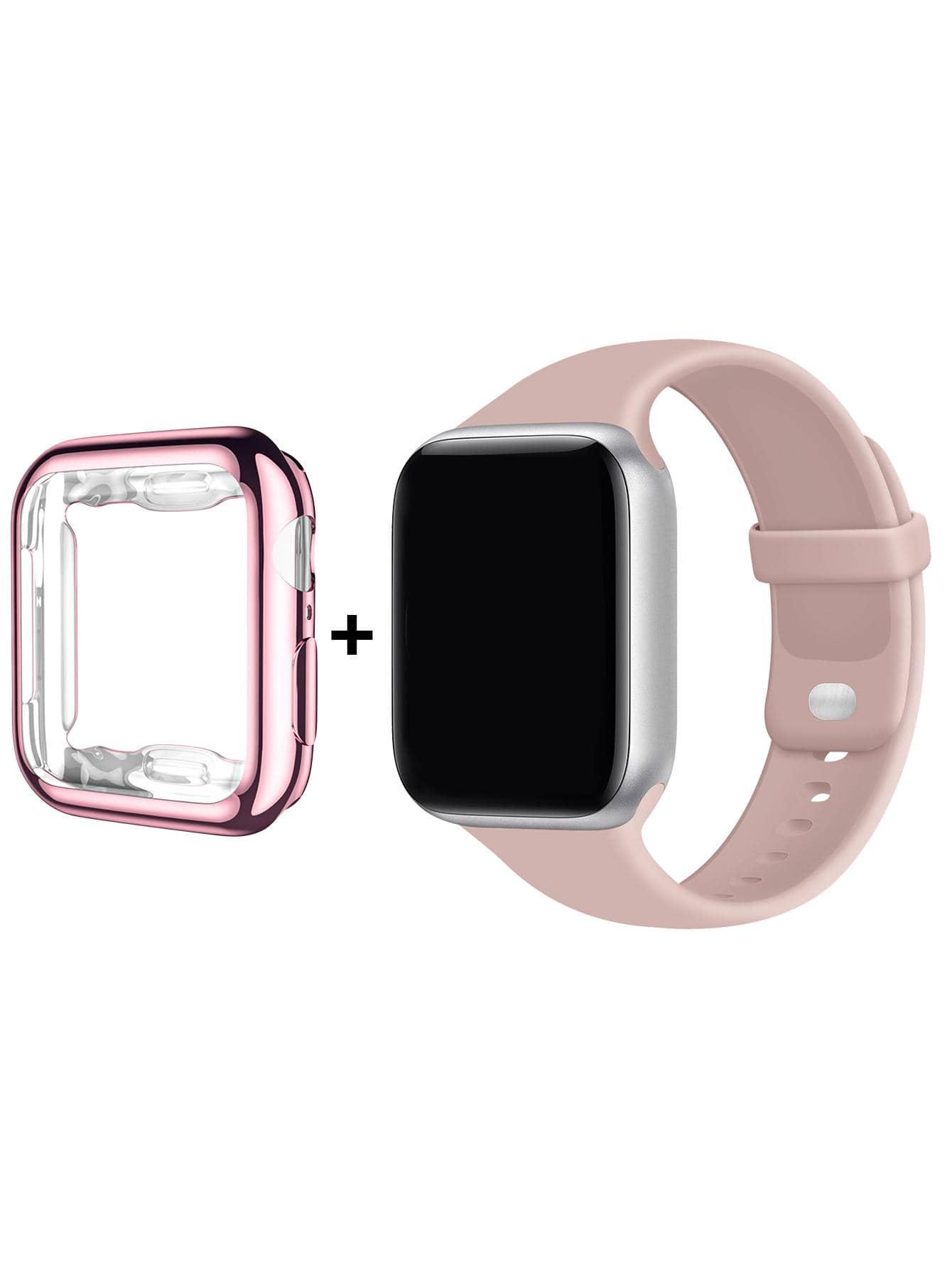 1 correa de reloj de silicona y 1 funda compatible con Apple Watch - Rosa Pálido - Ver 1