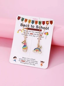 2pcs Girls' Rainbow Ice Cream Zinc Alloy Cute Cartoon Oil Drop Pendant Necklaces, Ideal For Back-to-school Or Festival Gifts For Friends - Multicolor - View 3