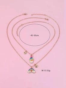 2pcs Girls' Rainbow Ice Cream Zinc Alloy Cute Cartoon Oil Drop Pendant Necklaces, Ideal For Back-to-school Or Festival Gifts For Friends - Multicolor - View 4