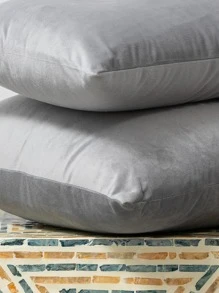 不含填充物 天鵝絨純色靠墊套 無填充物 - 灰色 - 查看 5