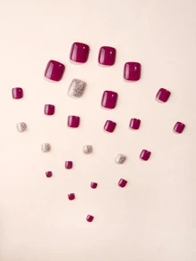 24pcs Short Square Glitter Fake Toenail & 1pc Nail File & 1sheet Tape - Multicolor - View 5