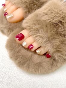 24pcs Short Square Glitter Fake Toenail & 1pc Nail File & 1sheet Tape - Multicolor - View 2