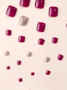 24pcs Short Square Glitter Fake Toenail & 1pc Nail File & 1sheet Tape - Multicolor - View 6