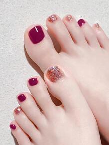 24pcs Short Square Glitter Fake Toenail & 1pc Nail File & 1sheet Tape - Multicolor - View 1