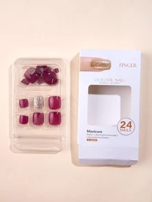 24pcs Short Square Glitter Fake Toenail & 1pc Nail File & 1sheet Tape - Multicolor - View 8