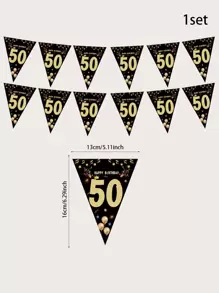 1set 50th Birthday Party Decorative Pull Flag, Modern Paper Number Print Banner For Birthday Party,Christmas - Gold - View 3