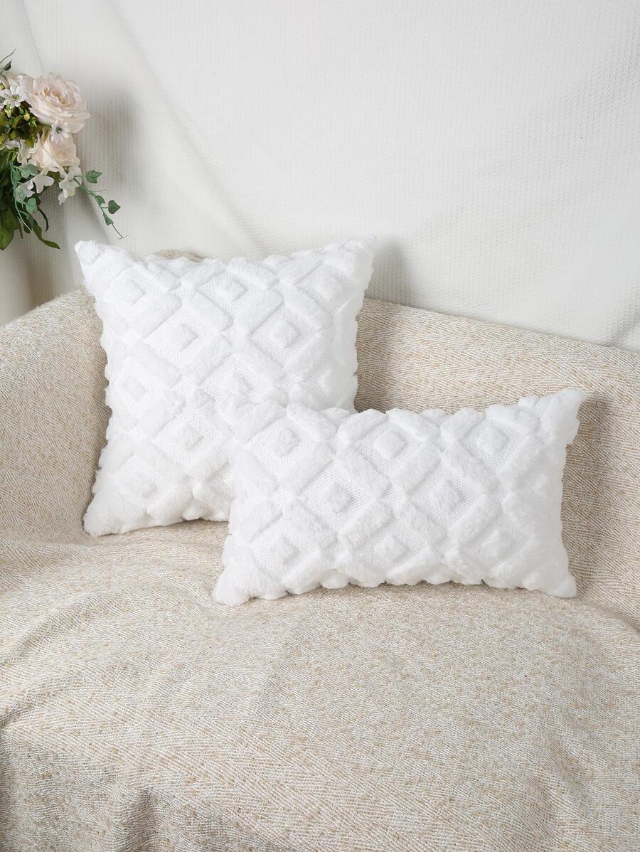 1pc Tufted Cushion Cover Without Filler - White - View 1