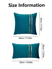 1PC Metallic Detail Cushion Cover Without Filler, Simple Throw Pillow Case, For Sofa, Living Room - Teal Blue - View 3