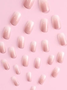 Get Glamorous with 24pcs Long Square Nude Ombre Fake Nail & 1sheet Tape & 1pc Nail File - Multicolor - View 4