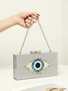 Sequins Silver Box Bag Acrylic Clutch Bag Glitter Purse Evening Handbag For Party, Perfect Bride Purse For Wedding, Prom & Party Events - Silver - View 1