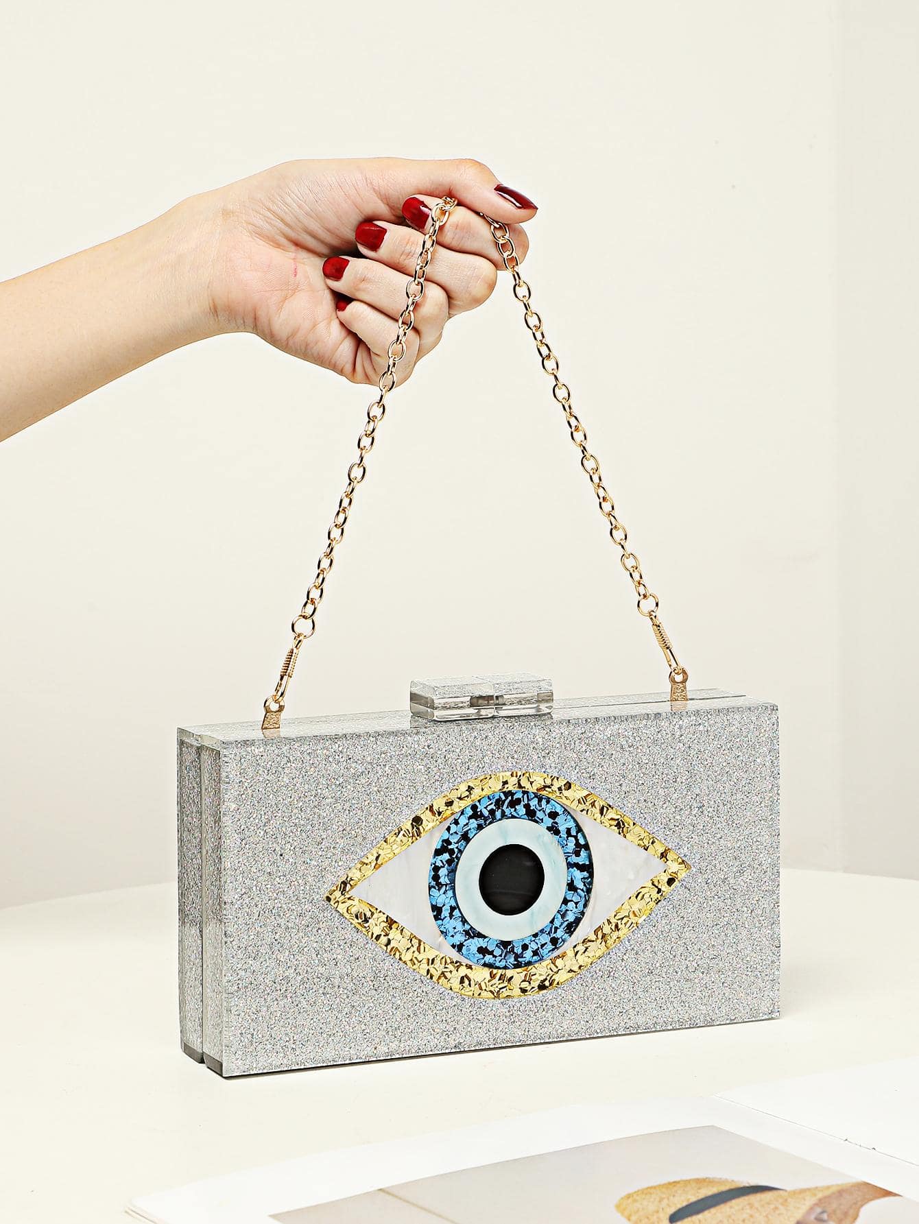 Sequins Silver Box Bag Acrylic Clutch Bag Glitter Purse Evening Handbag For Party, Perfect Bride Purse For Wedding, Prom & Party Events - Silver - View 1