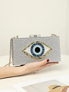 Sequins Silver Box Bag Acrylic Clutch Bag Glitter Purse Evening Handbag For Party, Perfect Bride Purse For Wedding, Prom & Party Events - Silver - View 2
