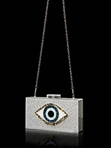 Sequins Silver Box Bag Acrylic Clutch Bag Glitter Purse Evening Handbag For Party, Perfect Bride Purse For Wedding, Prom & Party Events - Silver - View 3