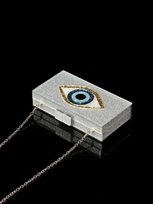 Sequins Silver Box Bag Acrylic Clutch Bag Glitter Purse Evening Handbag For Party, Perfect Bride Purse For Wedding, Prom & Party Events - Silver - View 6