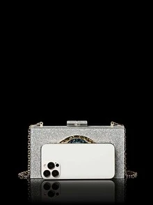 Sequins Silver Box Bag Acrylic Clutch Bag Glitter Purse Evening Handbag For Party, Perfect Bride Purse For Wedding, Prom & Party Events - Silver - View 7