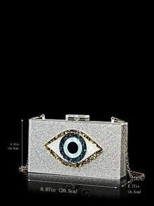 Sequins Silver Box Bag Acrylic Clutch Bag Glitter Purse Evening Handbag For Party, Perfect Bride Purse For Wedding, Prom & Party Events - Silver - View 8