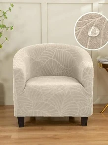 1pc Jacquard Leaf Pattern Wing Chair Slipcover, Modern Polyester Wingback Chair Sofa Slipcover For Home - Beige - View 1