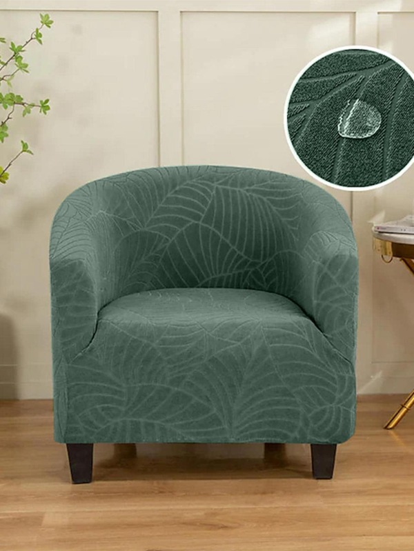 1pc Jacquard Leaf Pattern Wing Chair Slipcover, Modern Polyester