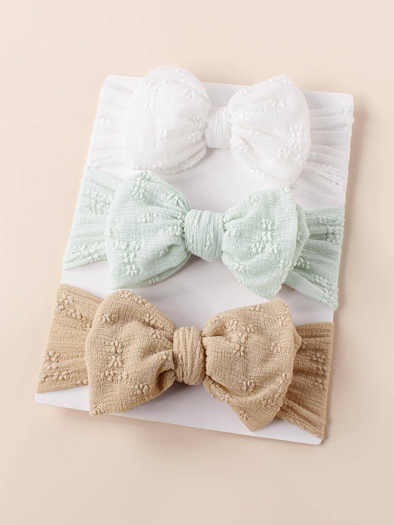 3pcs Baby Double Bow Elastic Headbands - Khaki - View 1