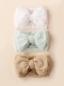 3pcs Baby Double Bow Elastic Headbands - Khaki - View 3