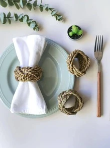 2pcs/set Straw Napkin Ring, Boho Braided Detail Napkin Holder Ring For Restaurant - Multicolor - View 3
