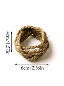 2pcs/set Straw Napkin Ring, Boho Braided Detail Napkin Holder Ring For Restaurant - Multicolor - View 4