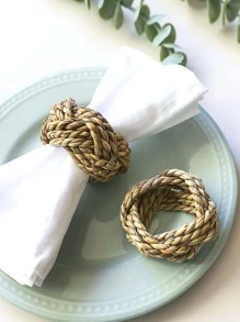 2pcs/set Straw Napkin Ring, Boho Braided Detail Napkin Holder Ring For Restaurant - Multicolor - View 1