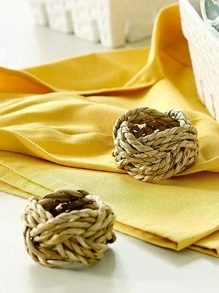 2pcs/set Straw Napkin Ring, Boho Braided Detail Napkin Holder Ring For Restaurant - Multicolor - View 2