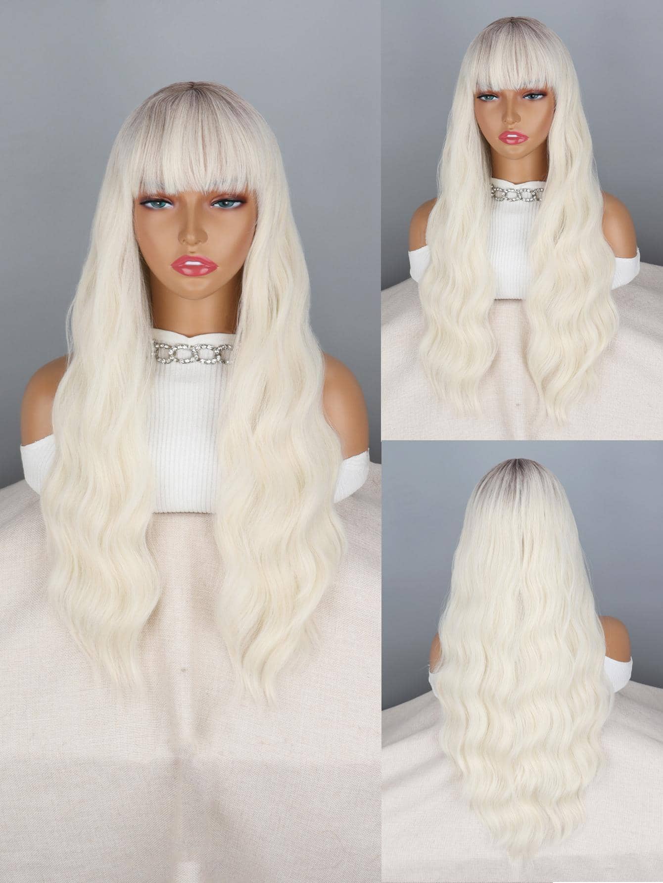 Peluca sintética largo ondulado con tupe - Multicolor - Ver 1