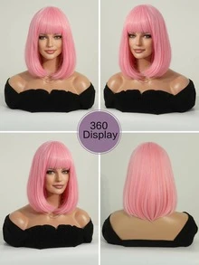 7JHH WIGS Hồng Bob Tóc Giả Với Nổ 14 Inch Ngắn Thẳng Bob Tóc Giả Nhiều Màu Sắc Tổng Hợp Cosplay Hàng Ngày Đảng Cô Gái Ngọt Ngào Tóc Giả dành Cho Nữ - Hồng - Xem 7