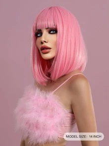 7JHH WIGS Hồng Bob Tóc Giả Với Nổ 14 Inch Ngắn Thẳng Bob Tóc Giả Nhiều Màu Sắc Tổng Hợp Cosplay Hàng Ngày Đảng Cô Gái Ngọt Ngào Tóc Giả dành Cho Nữ - Hồng - Xem 4