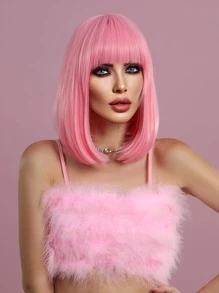 7JHH WIGS Hồng Bob Tóc Giả Với Nổ 14 Inch Ngắn Thẳng Bob Tóc Giả Nhiều Màu Sắc Tổng Hợp Cosplay Hàng Ngày Đảng Cô Gái Ngọt Ngào Tóc Giả dành Cho Nữ - Hồng - Xem 3