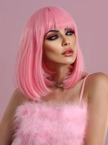 7JHH WIGS Hồng Bob Tóc Giả Với Nổ 14 Inch Ngắn Thẳng Bob Tóc Giả Nhiều Màu Sắc Tổng Hợp Cosplay Hàng Ngày Đảng Cô Gái Ngọt Ngào Tóc Giả dành Cho Nữ - Hồng - Xem 5